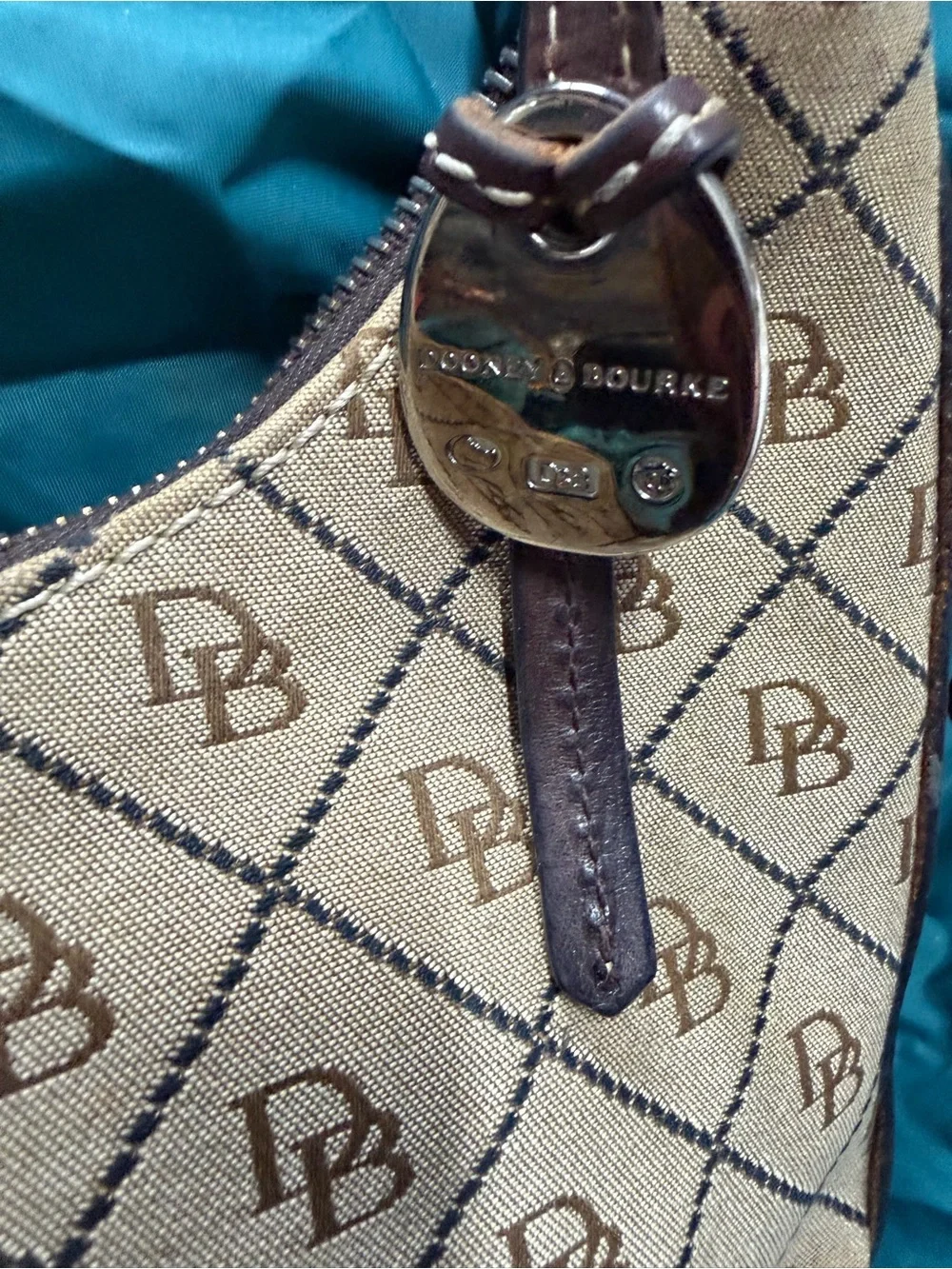 Dooney & Bourke Tan Monogram Hobo with Brown Leather Trim